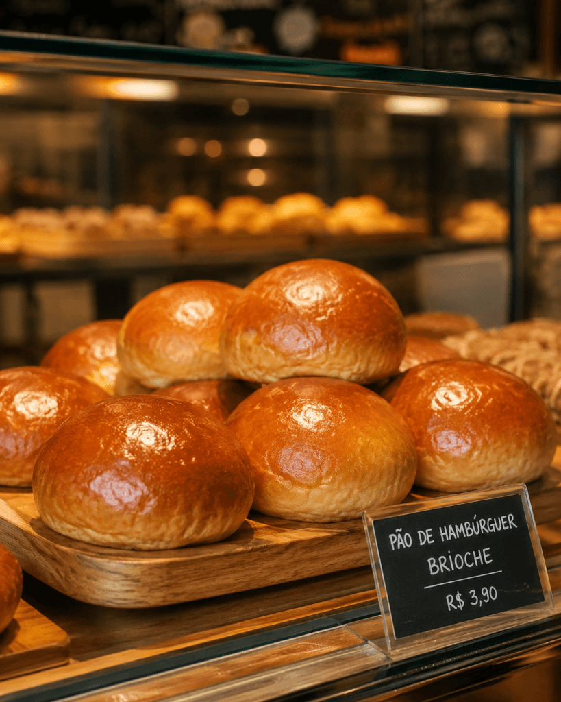 Pão de hambúrguer brioche dourado feito com Gordura Vegetal de Palma Tauá Food