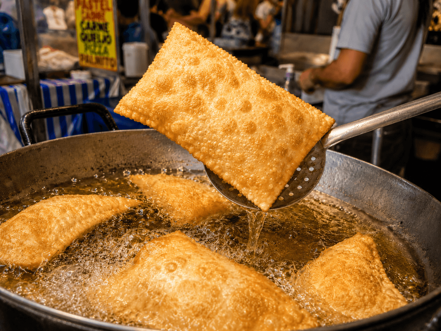 Pastel de feira crocante e dourado frito na Fluída Frita+ Tauá Food