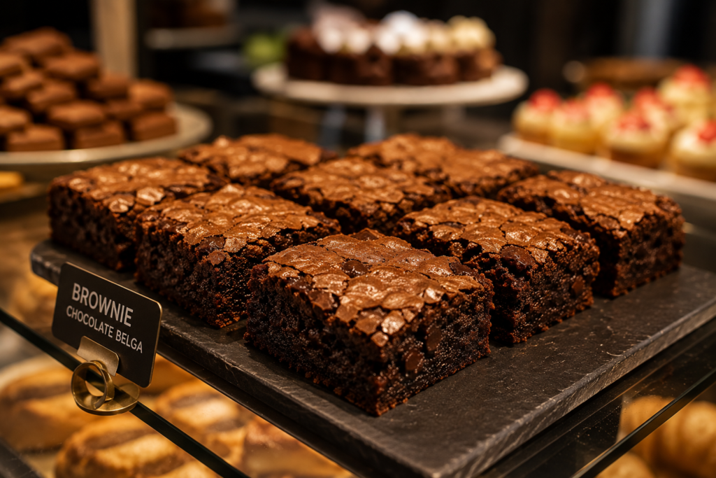 Brownie de vitrine para confeitaria feito com Creme Vegetal de Palma Multiuso Tauá Food