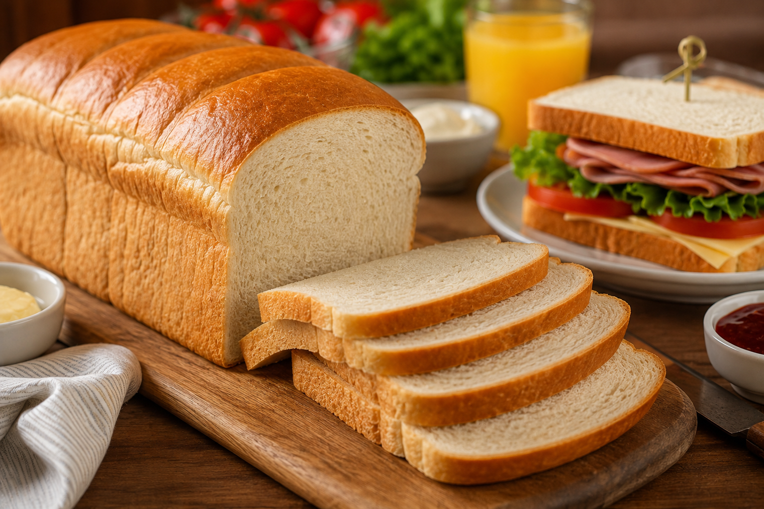Pão de forma profissional fatiado feito com Creme Vegetal de Palma Multiuso Tauá Food, ideal para sanduíches